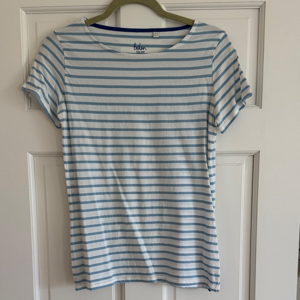 Boden Light Blue and White Striped Crew Tee